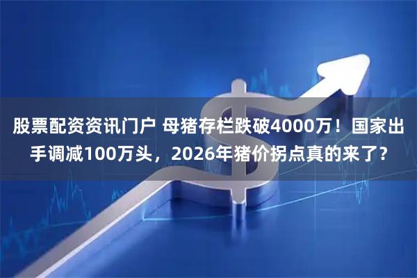 股票配资资讯门户 母猪存栏跌破4000万！国家出手调减100万头，2026年猪价拐点真的来了？